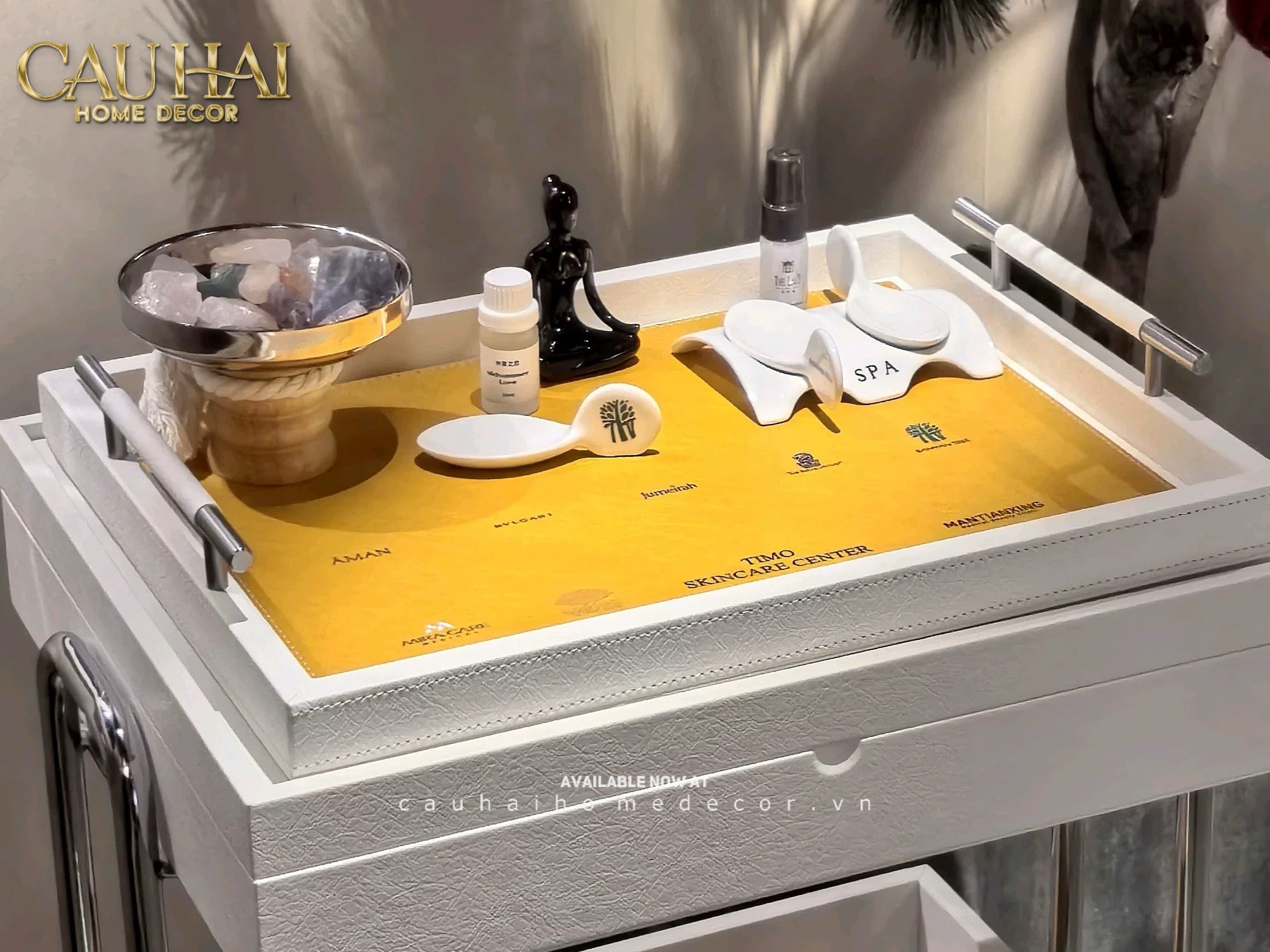 Khay Gỗ Chữ Nhật Chanh Vàng Elegance Luxe Leather - Citrus Jaune 32.5x42.5-CẬU HAI HOME DECOR