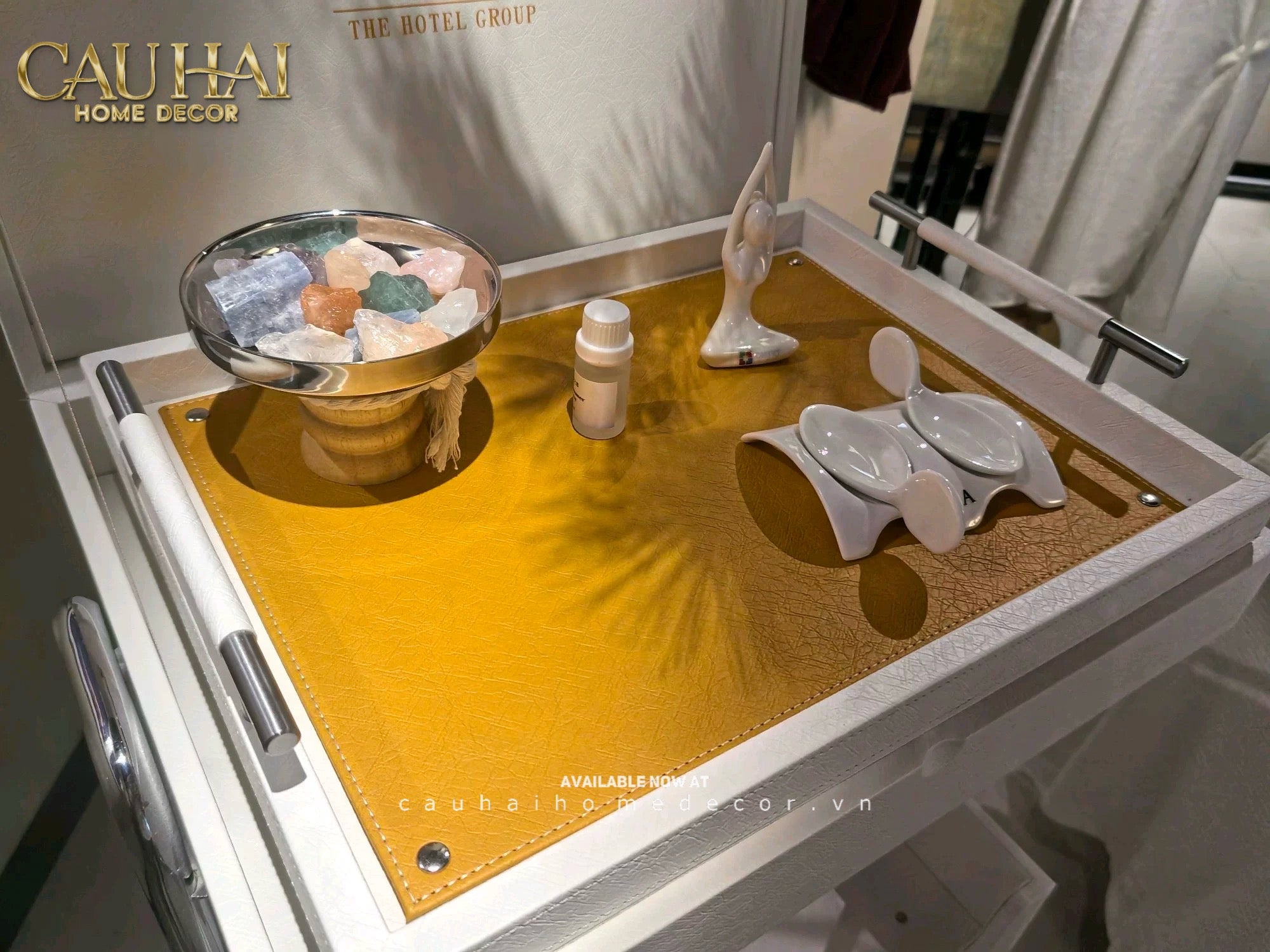Khay Gỗ Chữ Nhật Chanh Vàng Elegance Luxe Leather - Citrus Jaune 32.5x42.5-CẬU HAI HOME DECOR