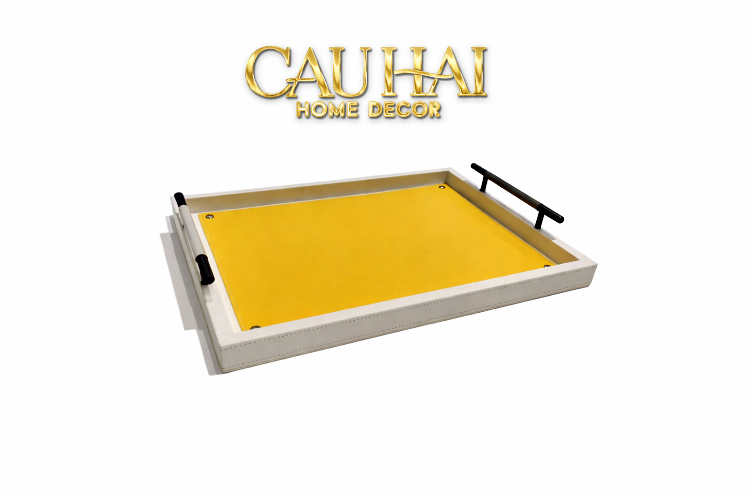 Khay Gỗ Chữ Nhật Chanh Vàng Elegance Luxe Leather - Citrus Jaune 32.5x42.5-CẬU HAI HOME DECOR