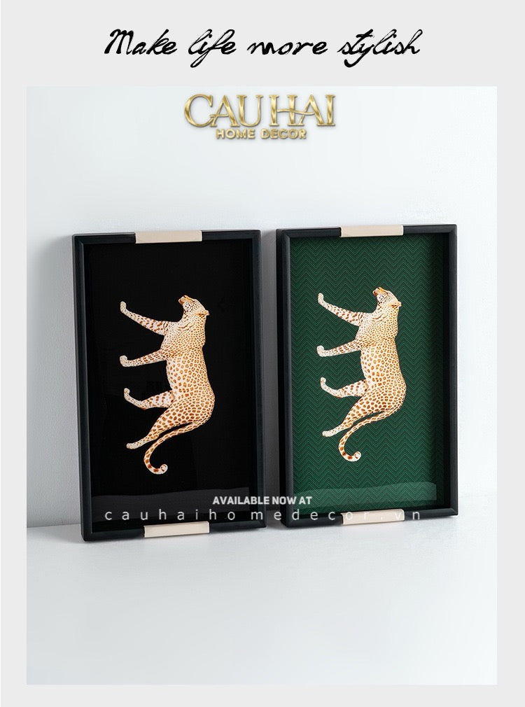 Khay Gỗ Chữ Nhật Đen Hoạ Tiết Báo Đốm Ecartier - Noir Leopard Decorative Trays 38.4x26x3-KHAY TRANG TRÍ-CẬU HAI HOME DECOR-CẬU HAI HOME DECOR