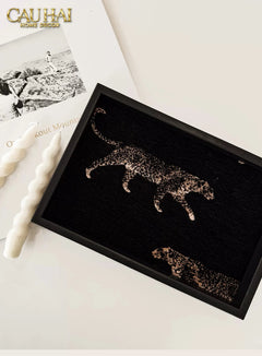 Khay Gỗ Chữ Nhật Lót Vải Tweed Lux Leather Nocturnal Panther Rectangular Trays 30X40-CẬU HAI HOME DECOR