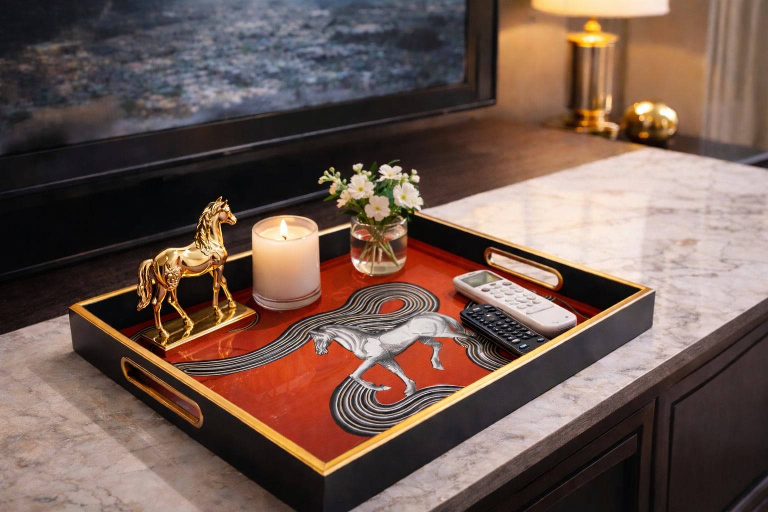 Khay Gỗ Chữ Nhật Mặt Gương H.Class Cosmic Cheval Équestre 25x38-CẬU HAI HOME DECOR