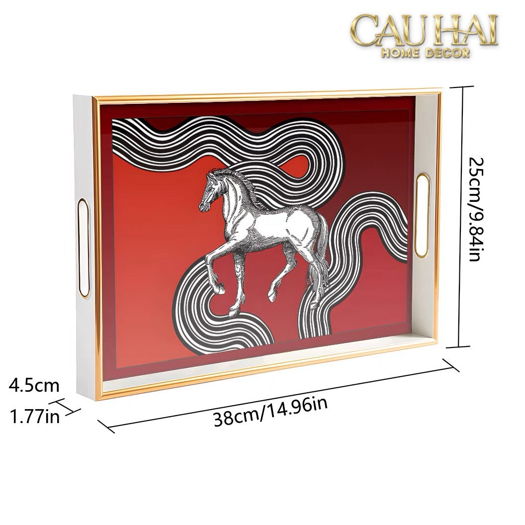 Khay Gỗ Chữ Nhật Mặt Gương H.Class Cosmic Cheval Équestre 25x38-CẬU HAI HOME DECOR