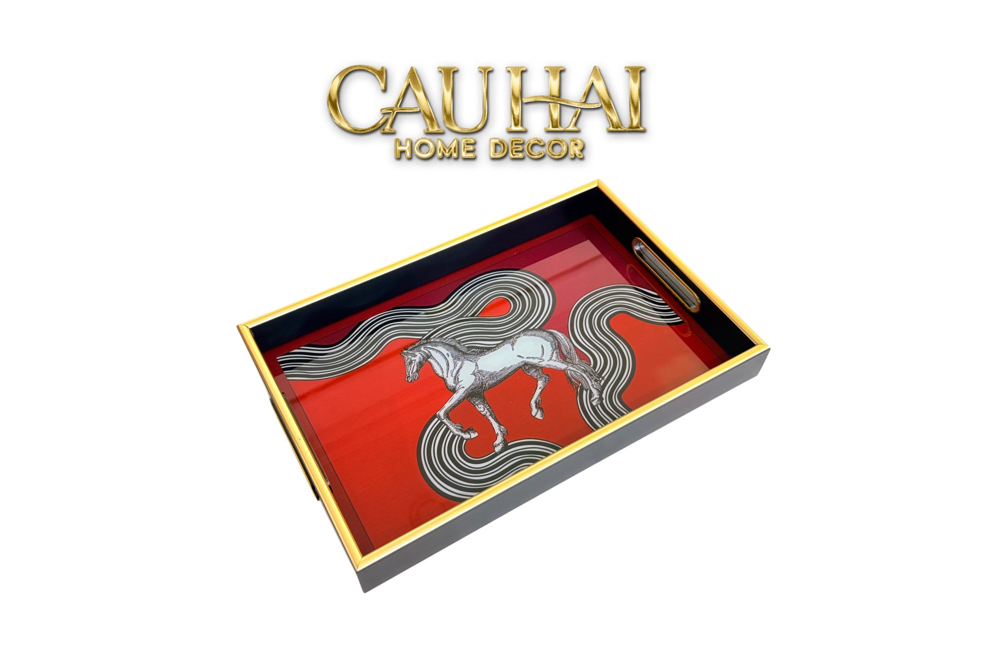 Khay Gỗ Chữ Nhật Mặt Gương H.Class Cosmic Cheval Équestre 25x38-CẬU HAI HOME DECOR