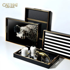 Khay Gỗ Chữ Nhật Rayé Monochrome Stripe Rectangular Serving Trays 28x35-CẬU HAI HOME DECOR