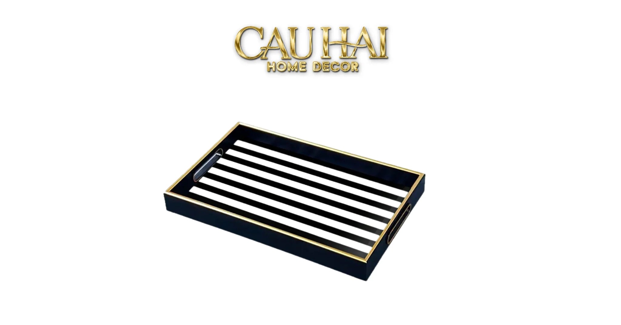 Khay Gỗ Chữ Nhật Rayé Monochrome Stripe Rectangular Serving Trays 28x35-CẬU HAI HOME DECOR