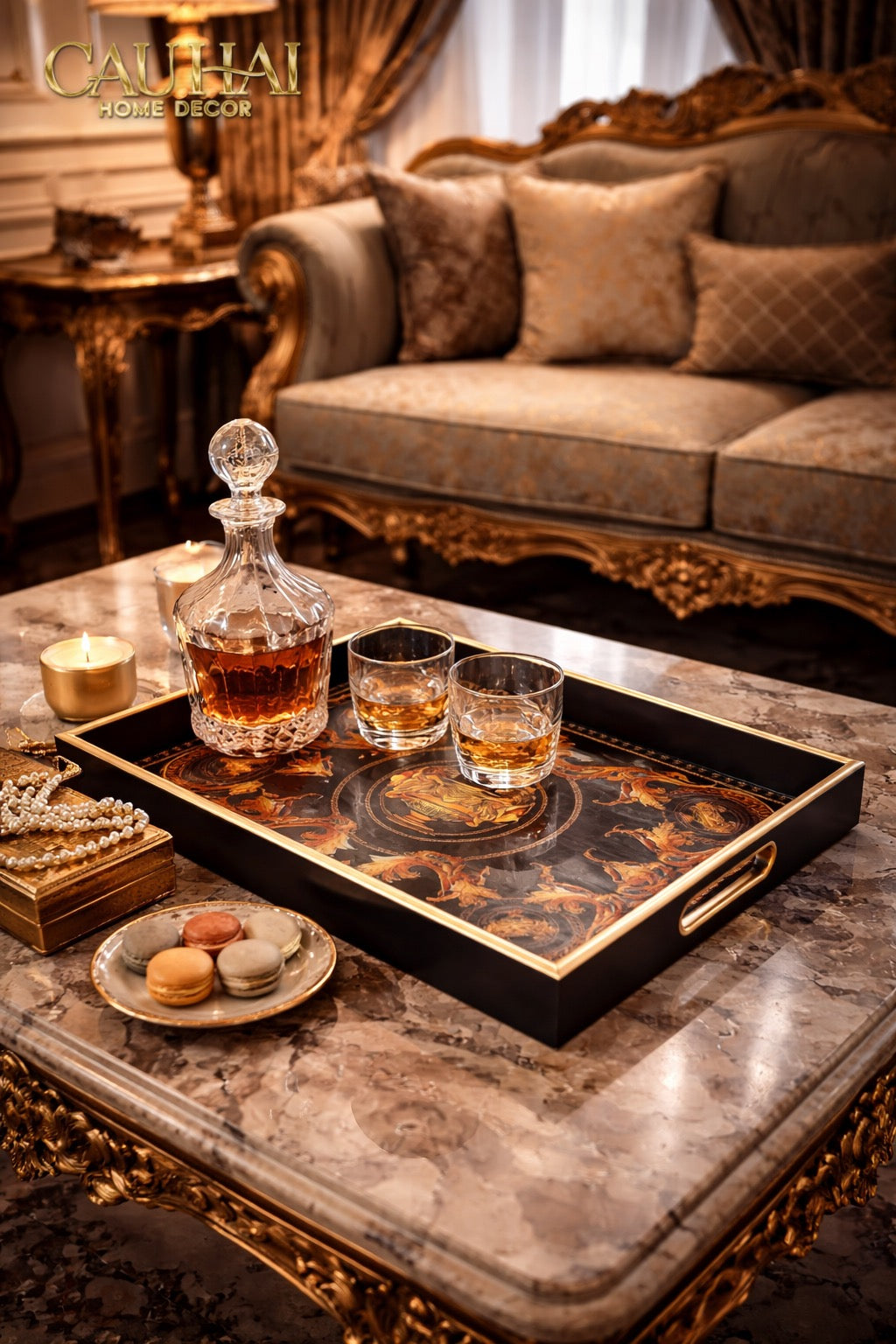 Khay Gỗ Chữ Nhật V Class Golden Barocco Noire Coupe de Dieux 25x38-KHAY TRANG TRÍ-CẬU HAI HOME DECOR-CẬU HAI HOME DECOR