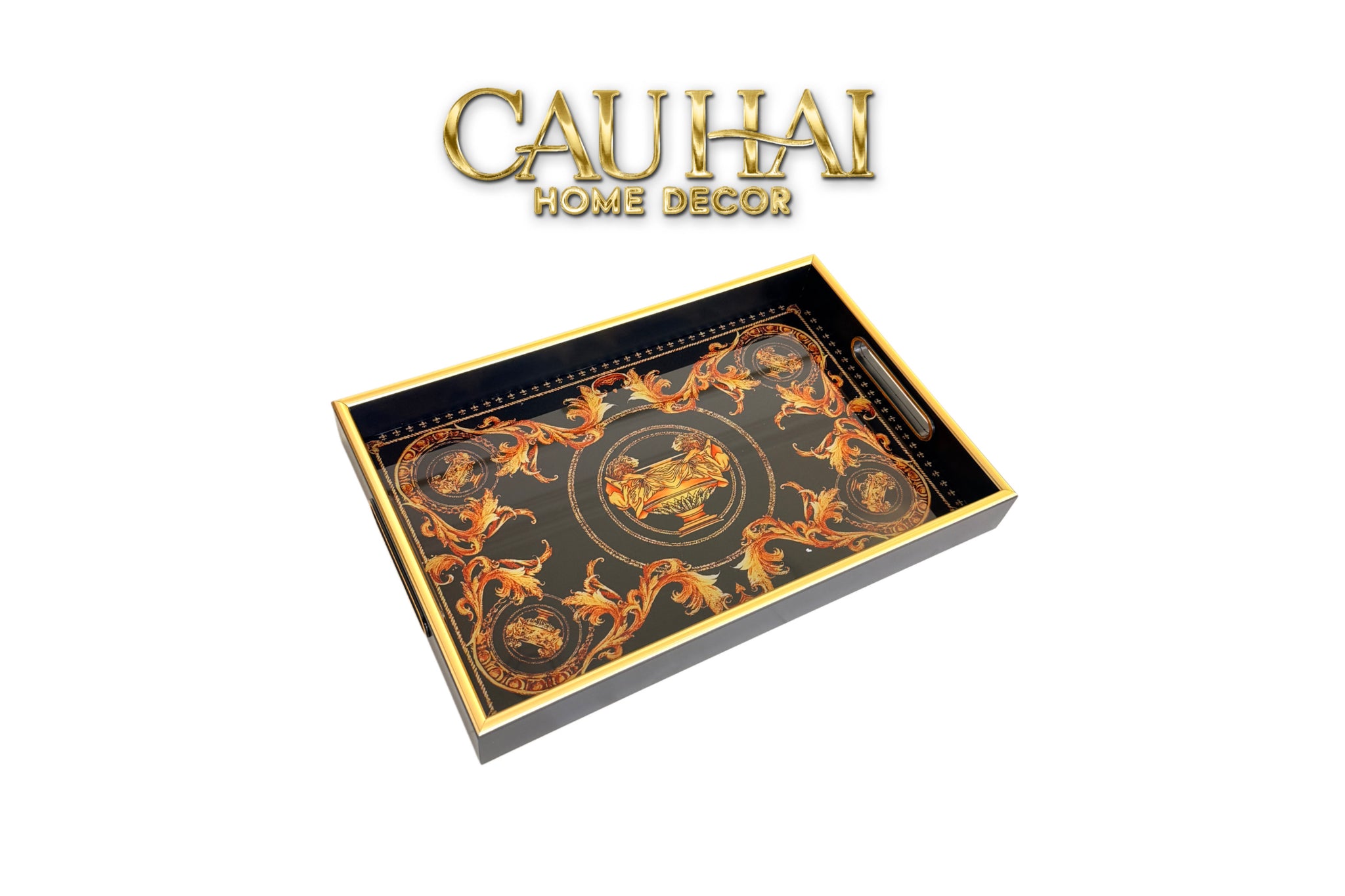Khay Gỗ Chữ Nhật V Class Golden Barocco Noire Coupe de Dieux 25x38-CẬU HAI HOME DECOR