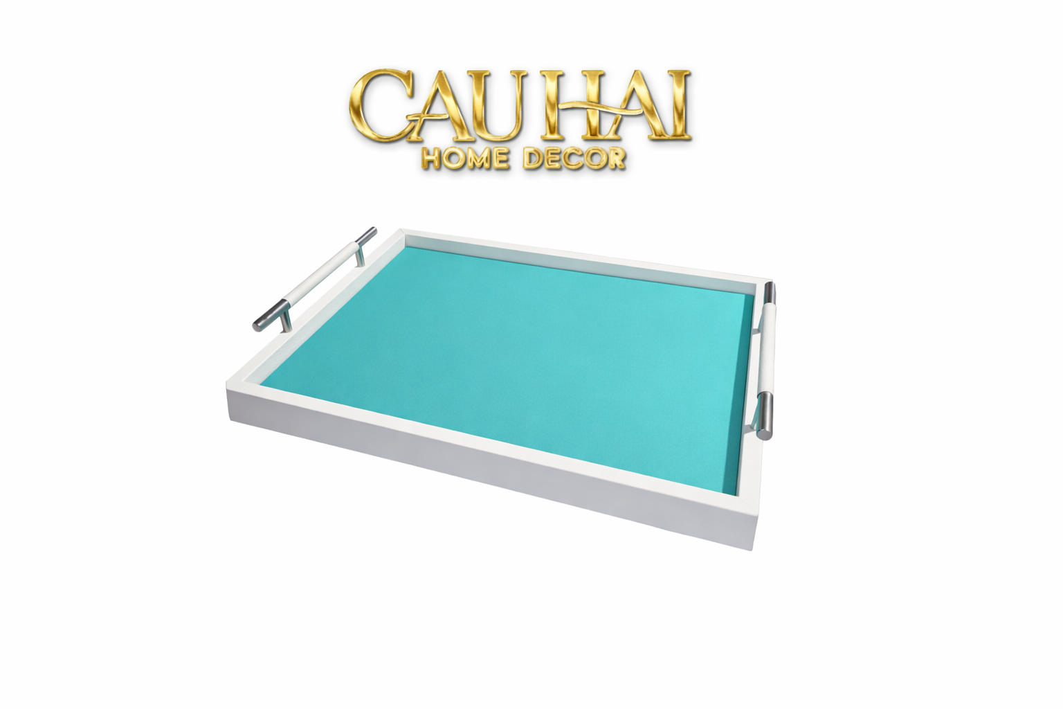 Khay Gỗ Chữ Nhật Xanh Mint Elegance Luxe Leather - Azure Turquoise 32.5x42.5-CẬU HAI HOME DECOR