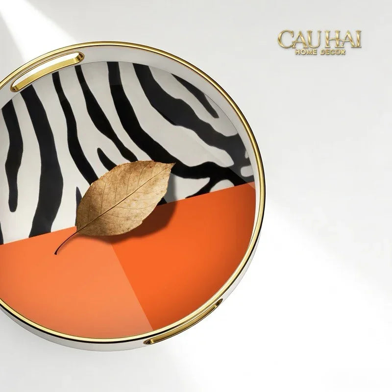 Khay Gỗ Tròn Acrylic Sauvage Vermilion Zebra Round Serving Trays D35-CẬU HAI HOME DECOR