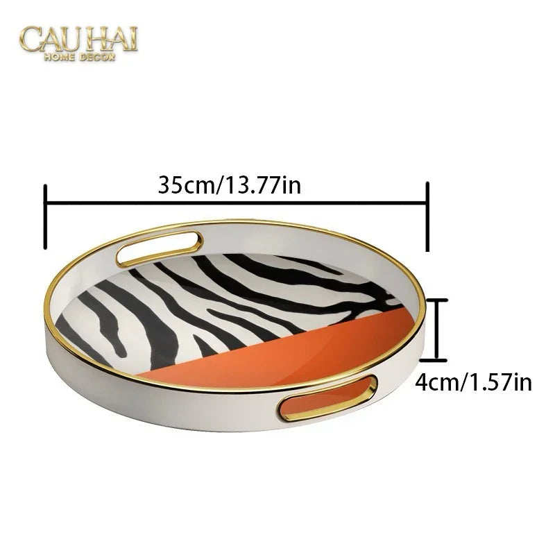Khay Gỗ Tròn Acrylic Sauvage Vermilion Zebra Round Serving Trays D35-CẬU HAI HOME DECOR