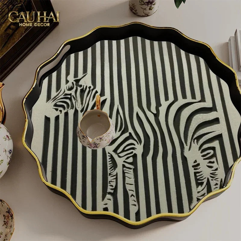 Khay Gỗ Tròn Acrylic Sauvage Vermilion Zebra Round Serving Trays D35-KHAY TRANG TRÍ-CẬU HAI HOME DECOR