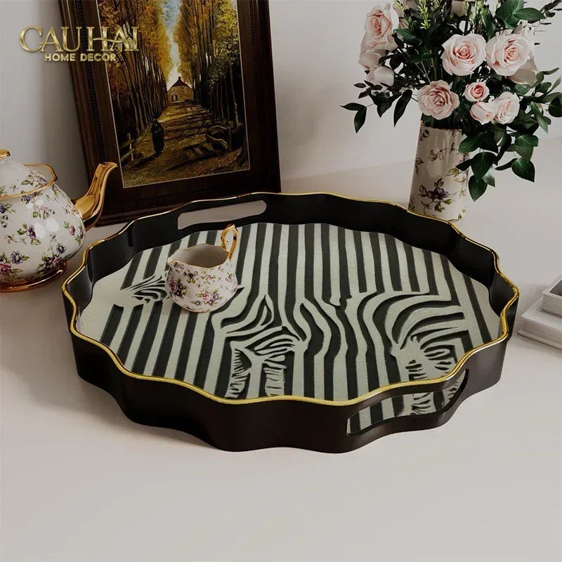 Khay Gỗ Tròn Acrylic Sauvage Zebra Round Serving Trays D35-CẬU HAI HOME DECOR
