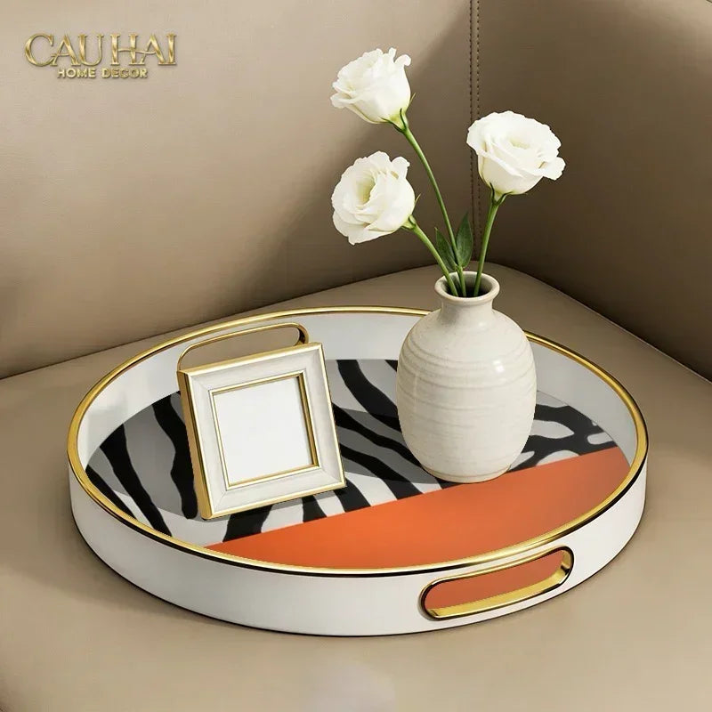 Khay Gỗ Tròn Acrylic Sauvage Zebra Round Serving Trays D35-CẬU HAI HOME DECOR