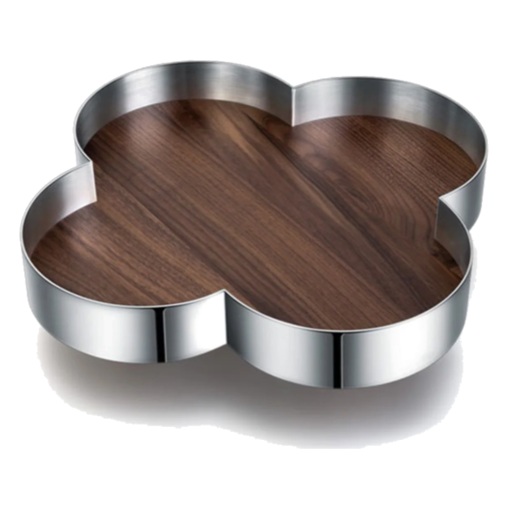 Khay Gỗ Viền Inox Louis Monogram Quatrefoil Heritage D27