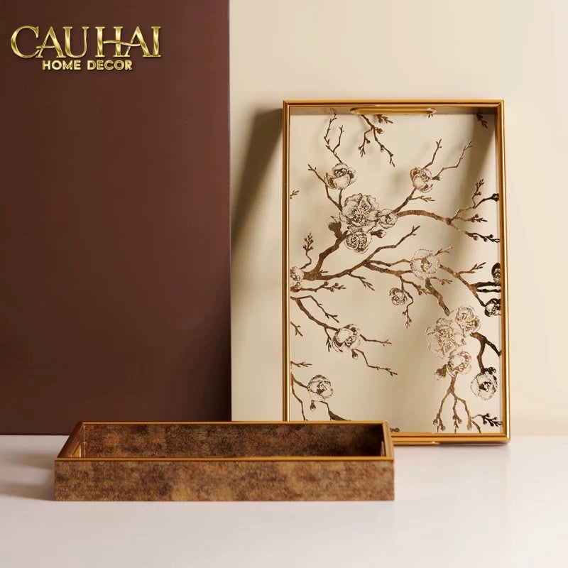 Khay Gương Chữ Nhật Cherry Blossom Vintage Decorative Trays 22X35-CẬU HAI HOME DECOR
