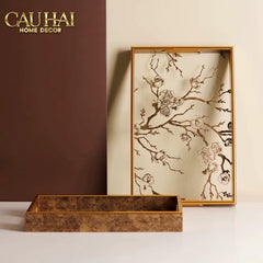 Khay Gương Chữ Nhật Cherry Blossom Vintage Decorative Trays 22X35-CẬU HAI HOME DECOR