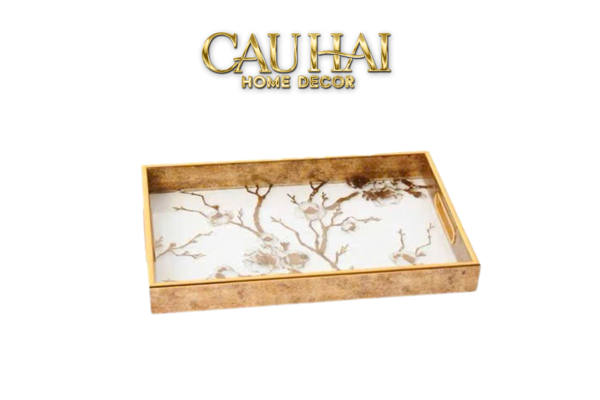 Khay Gương Chữ Nhật Cherry Blossom Vintage Decorative Trays 22X35-CẬU HAI HOME DECOR