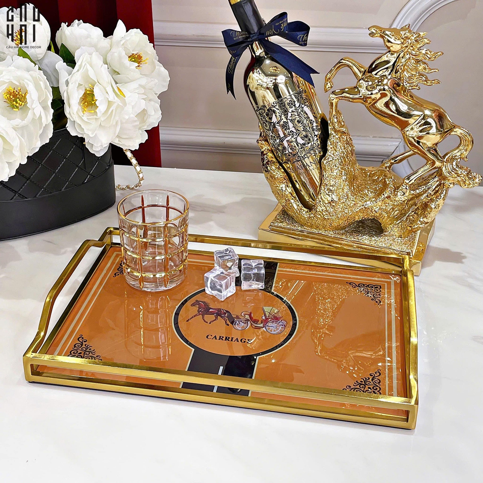 Khay Gương Chữ Nhật Golden High-Class Helios Tray Ss25-CẬU HAI HOME DECOR