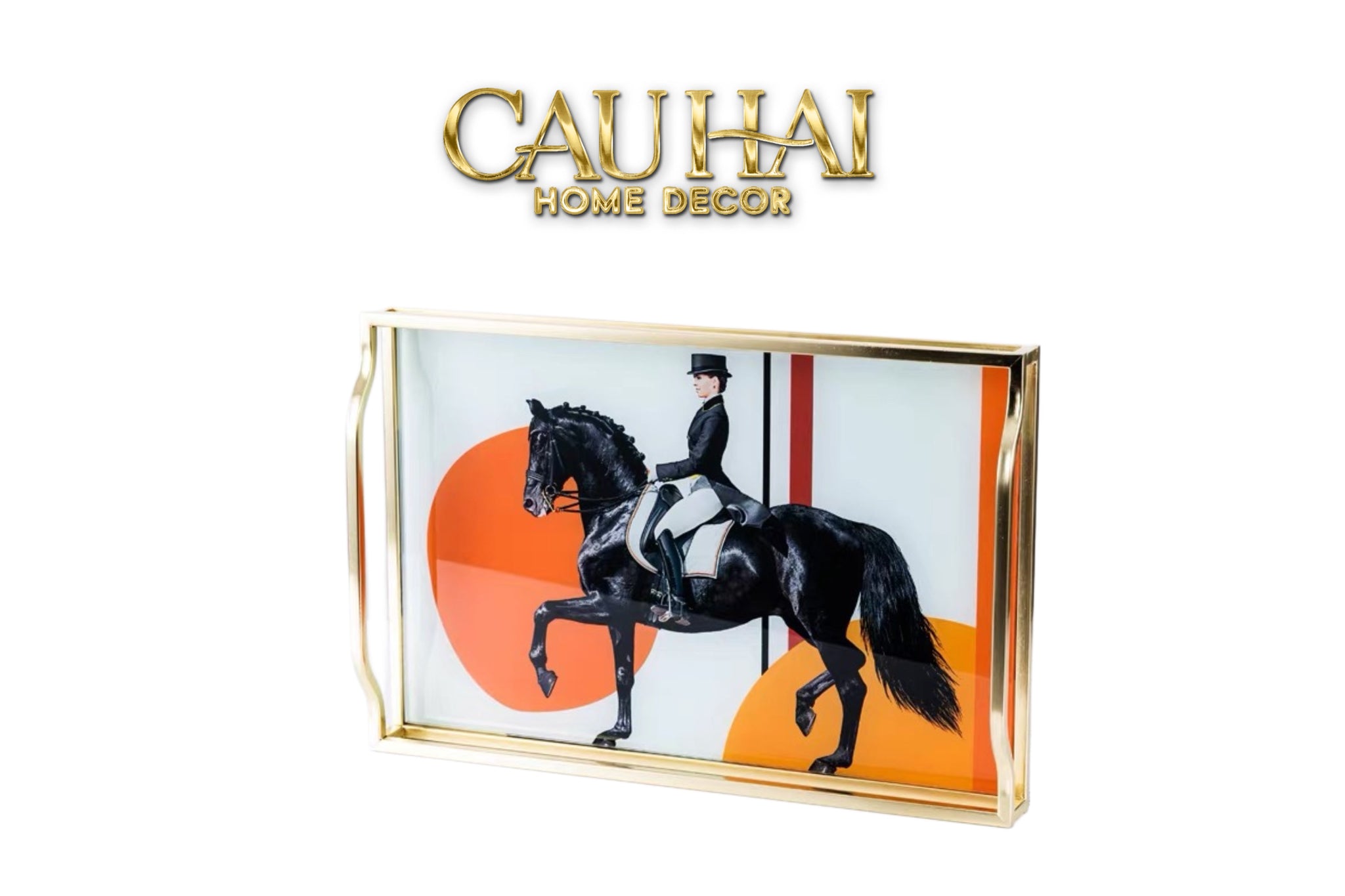 Khay Gương Chữ Nhật Héritage Noble Polo Horseman Decorative Trays 38x25.3x5.8-CẬU HAI HOME DECOR