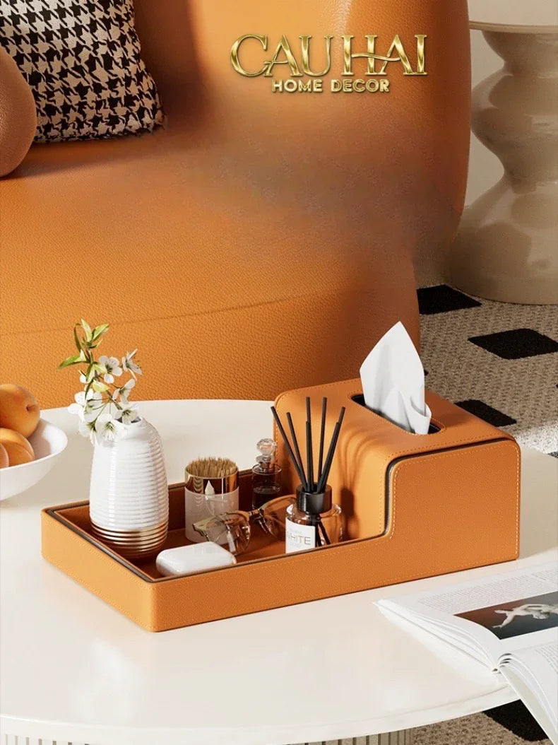 Khay Hộp Khăn Giấy Da - Sienna Leather Valet - Terracota Patina-CẬU HAI HOME DECOR