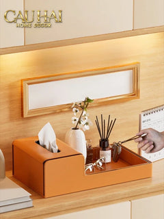 Khay Hộp Khăn Giấy Da - Sienna Leather Valet - Terracota Patina-CẬU HAI HOME DECOR