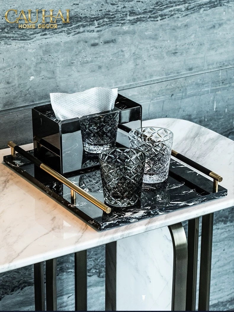 KHAY MARBLE PHANTOM – GOLDEN HANDLES 30×40-CẬU HAI HOME DECOR