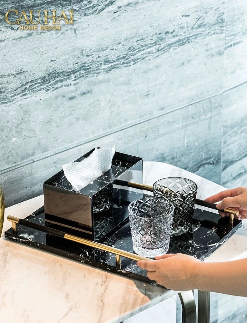 KHAY MARBLE PHANTOM – GOLDEN HANDLES 30×40-CẬU HAI HOME DECOR