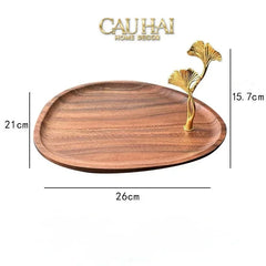 Đĩa 2 Tầng Gỗ Óc Chó Lá Ngân Hạnh - Ginkgo Walnut Deux Niveaux Étagère 26x29-CẬU HAI HOME DECOR