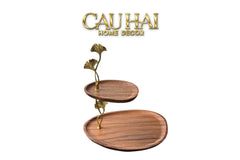 Khay Oval Gỗ Óc Chó Lá Ngân Hạnh Ginkgo Walnut Decoratives Trays 21x26-CẬU HAI HOME DECOR