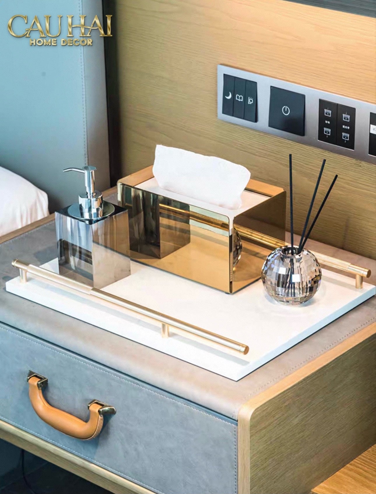 KHAY PEARL MARBLE – GOLD IVORY HANDLES 22×40-CẬU HAI HOME DECOR