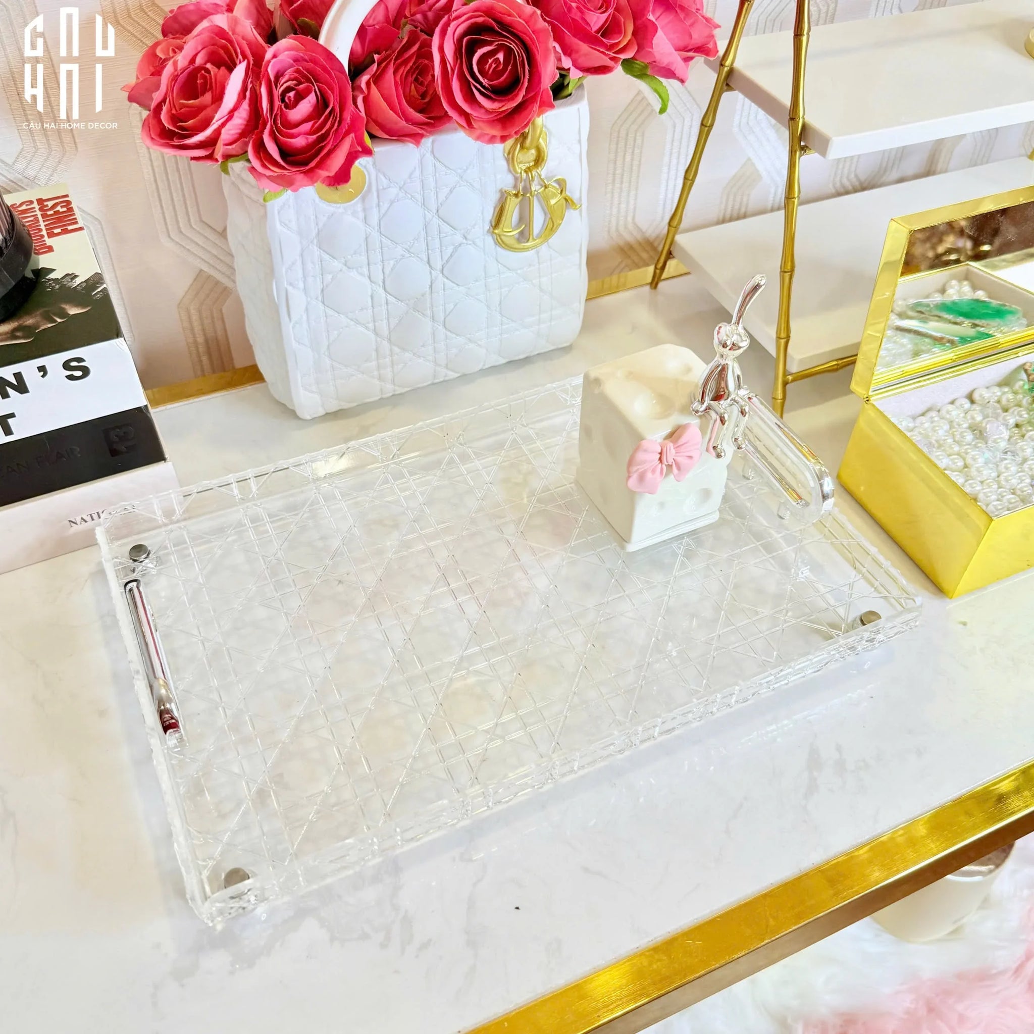 KHAY TRANG TRÍ WHITE D.O PATTERN-CẬU HAI HOME DECOR