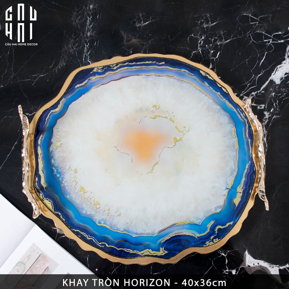 Khay Tròn Abysses Bleu Profond Ronde Decorative Trays 36x40-CẬU HAI HOME DECOR