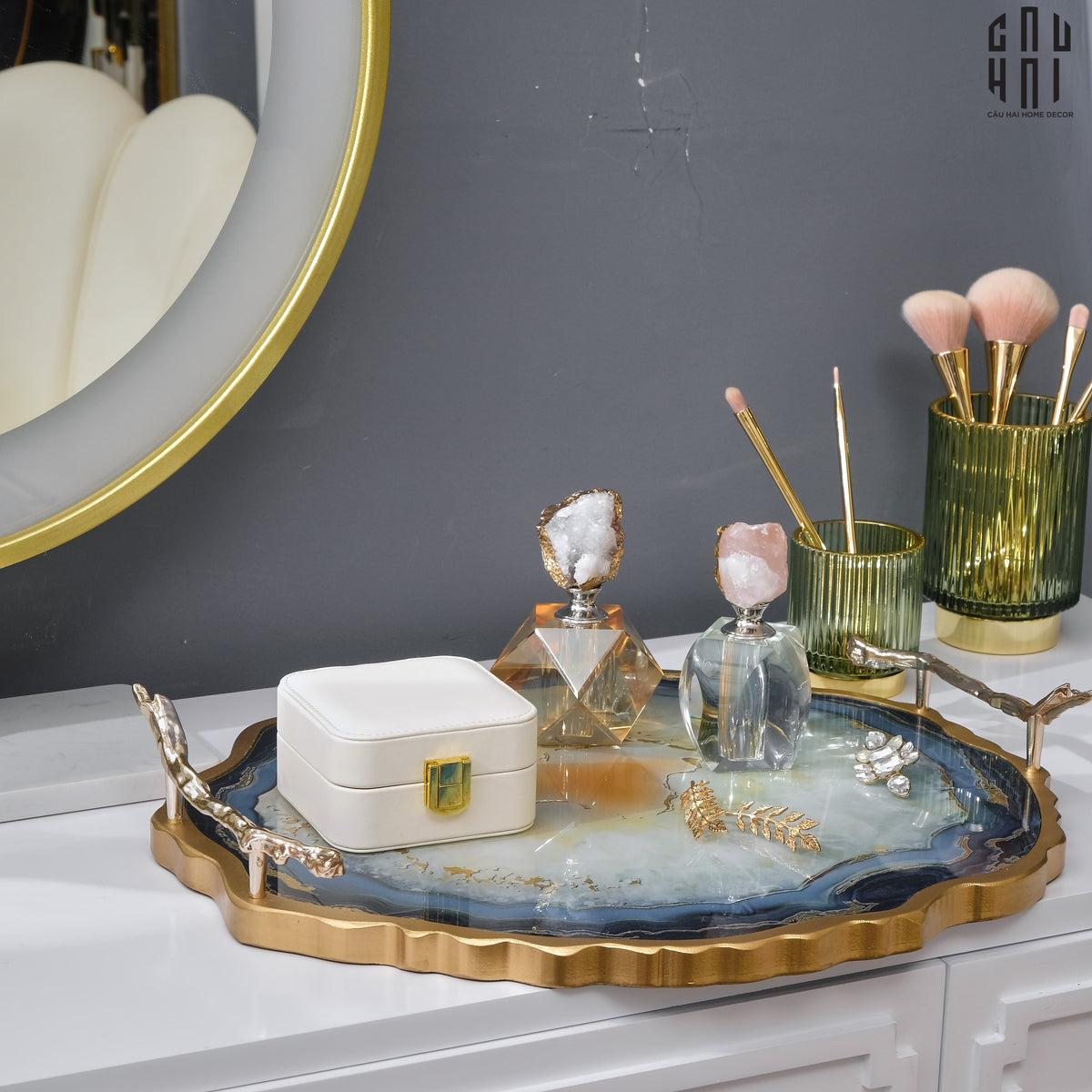 Khay Tròn Abysses Bleu Profond Ronde Decorative Trays 36x40-KHAY TRANG TRÍ-CẬU HAI HOME DECOR-CẬU HAI HOME DECOR