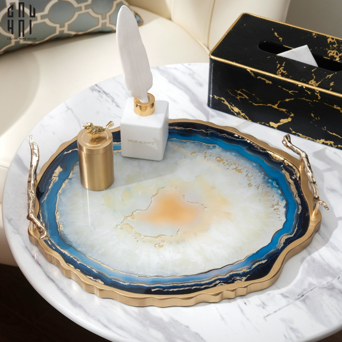 Khay Tròn Abysses Bleu Profond Ronde Decorative Trays 36x40-KHAY TRANG TRÍ-CẬU HAI HOME DECOR-CẬU HAI HOME DECOR