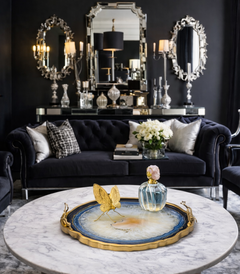 Khay Tròn Abysses Bleu Profond Ronde Decorative Trays 36x40-CẬU HAI HOME DECOR