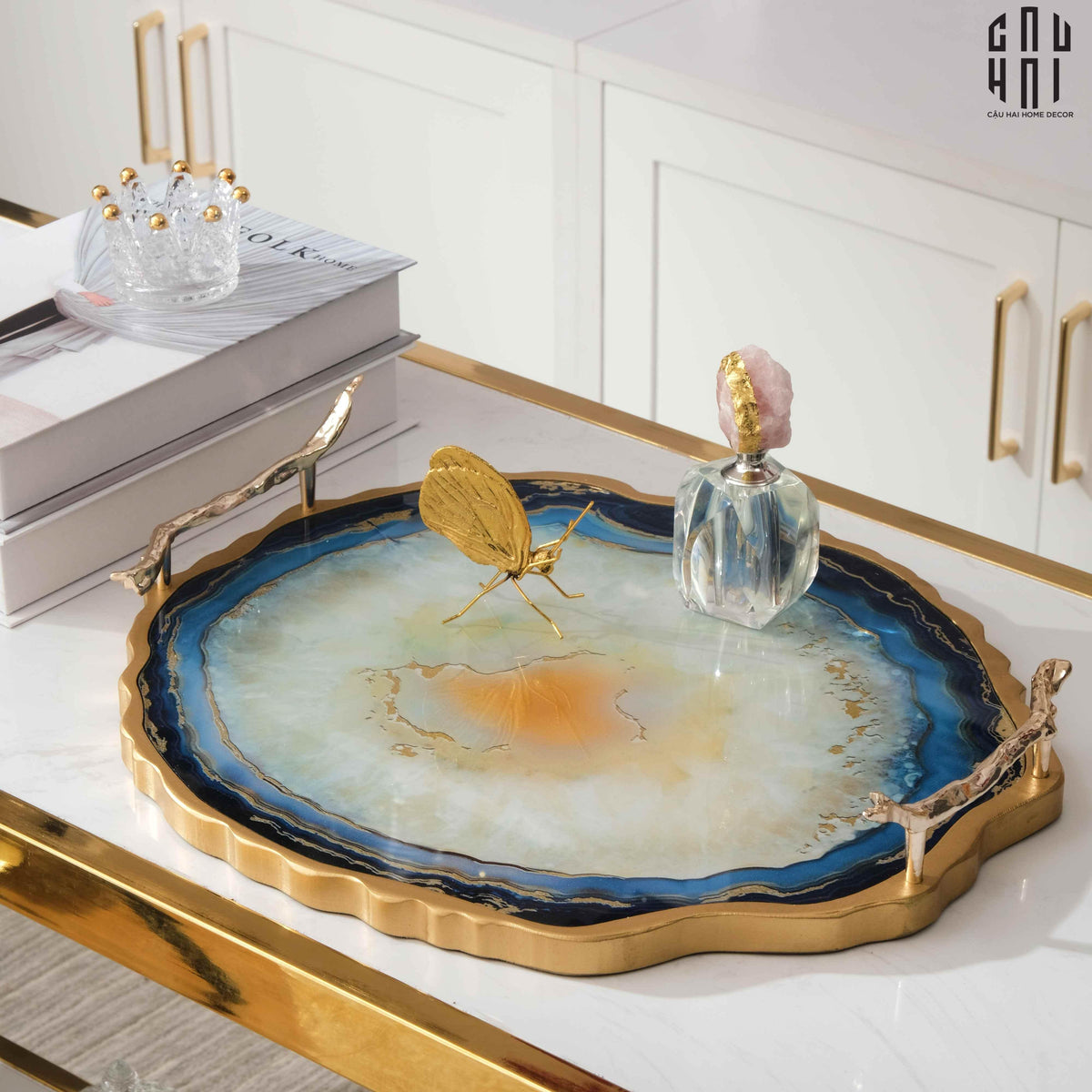 Khay Tròn Abysses Bleu Profond Ronde Decorative Trays 36x40-KHAY TRANG TRÍ-CẬU HAI HOME DECOR-CẬU HAI HOME DECOR