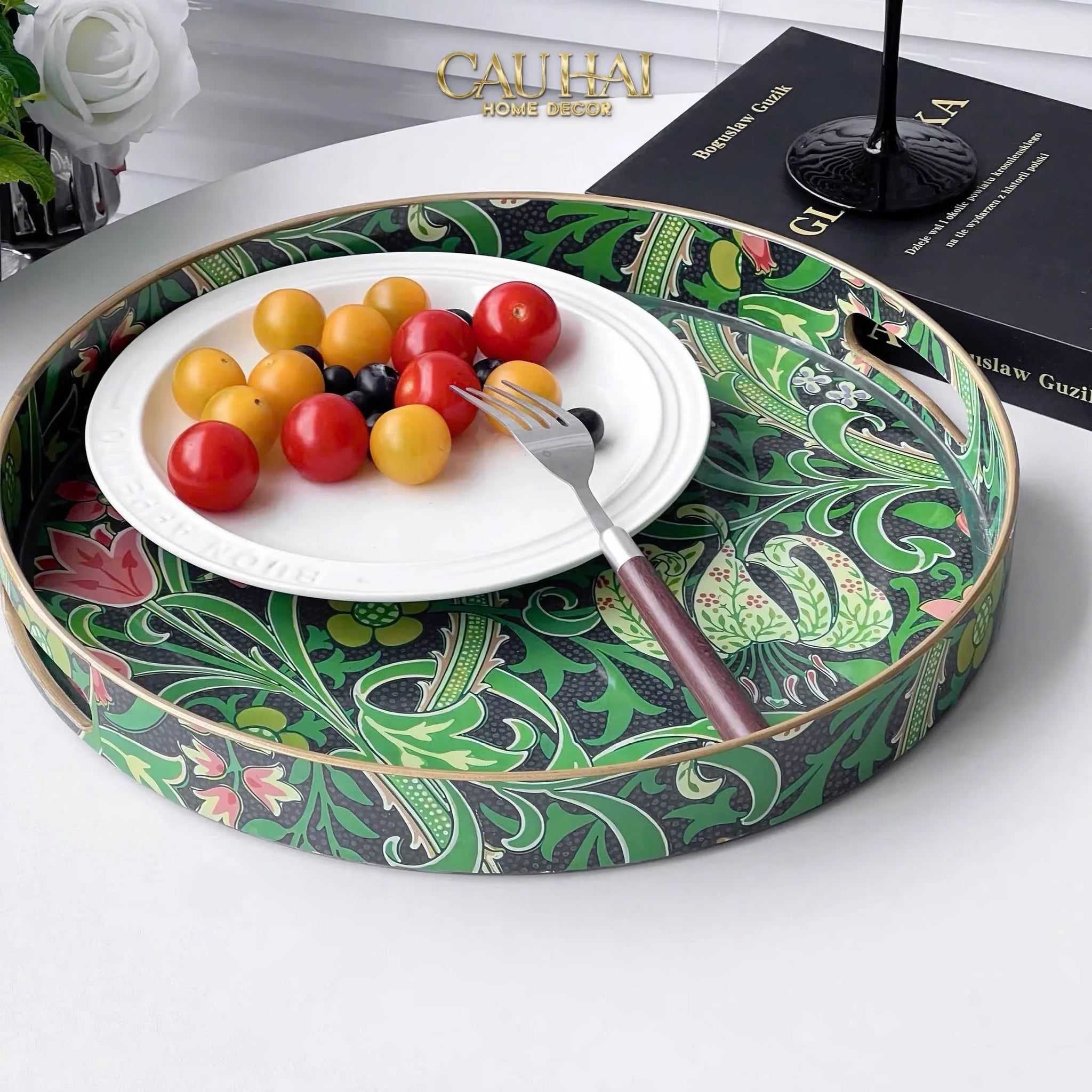Khay Tròn Acrylic Veridant Forest Baroque Decorative Trays D33-CẬU HAI HOME DECOR
