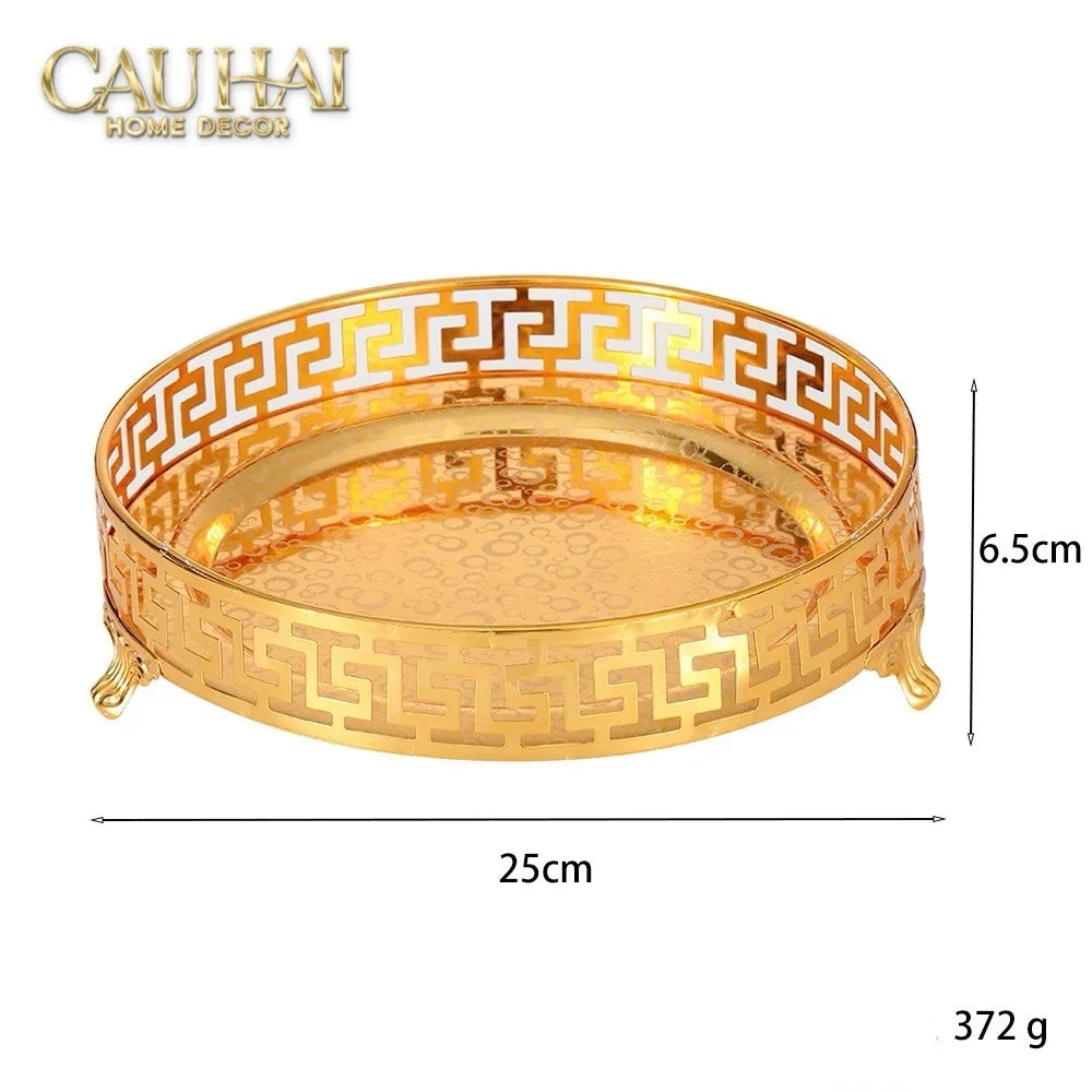 Khay Tròn Babylon Persian Greek Key D25-CẬU HAI HOME DECOR