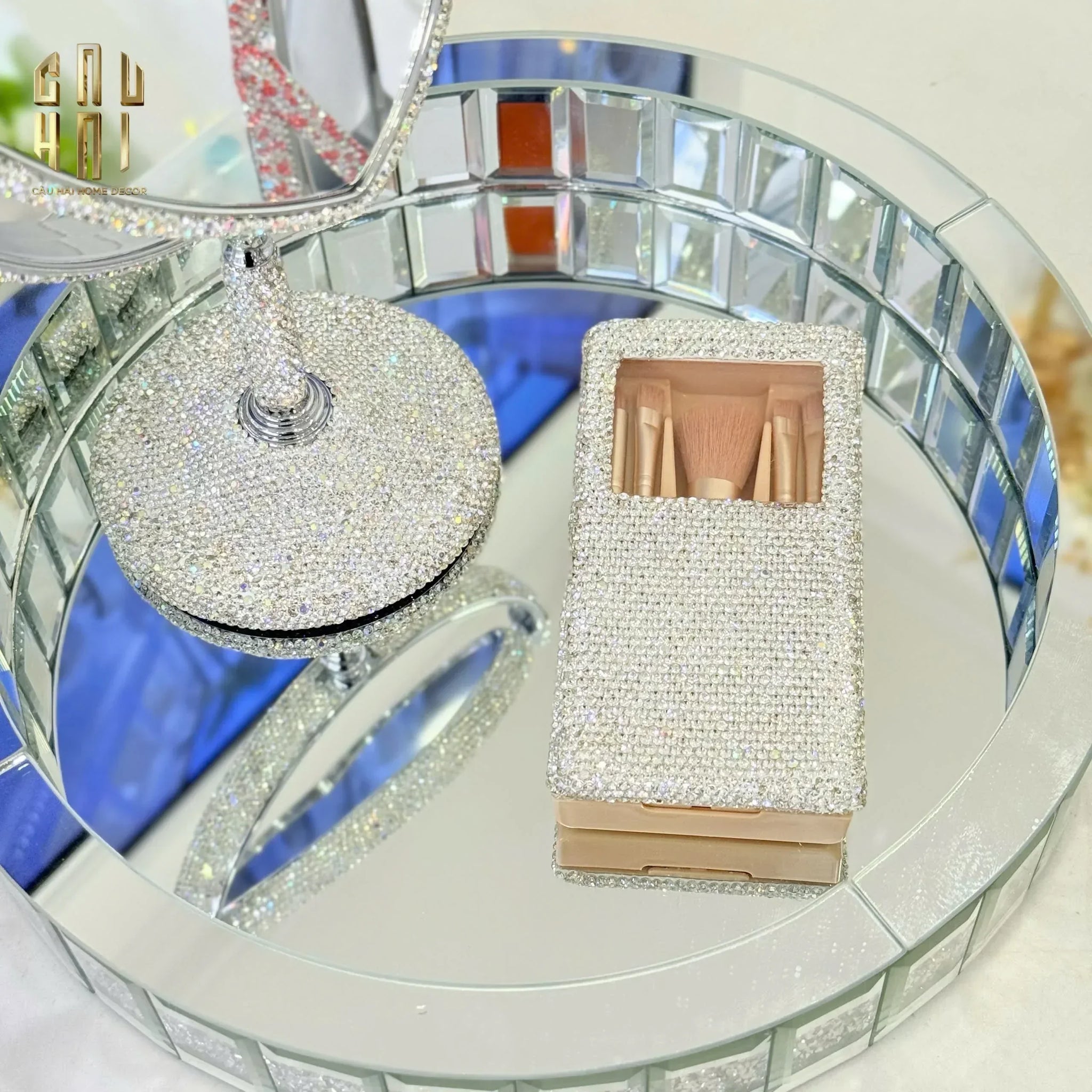 KHAY TRÒN CRYSTAL MIRROR LUXE TRAY FW25-CẬU HAI HOME DECOR