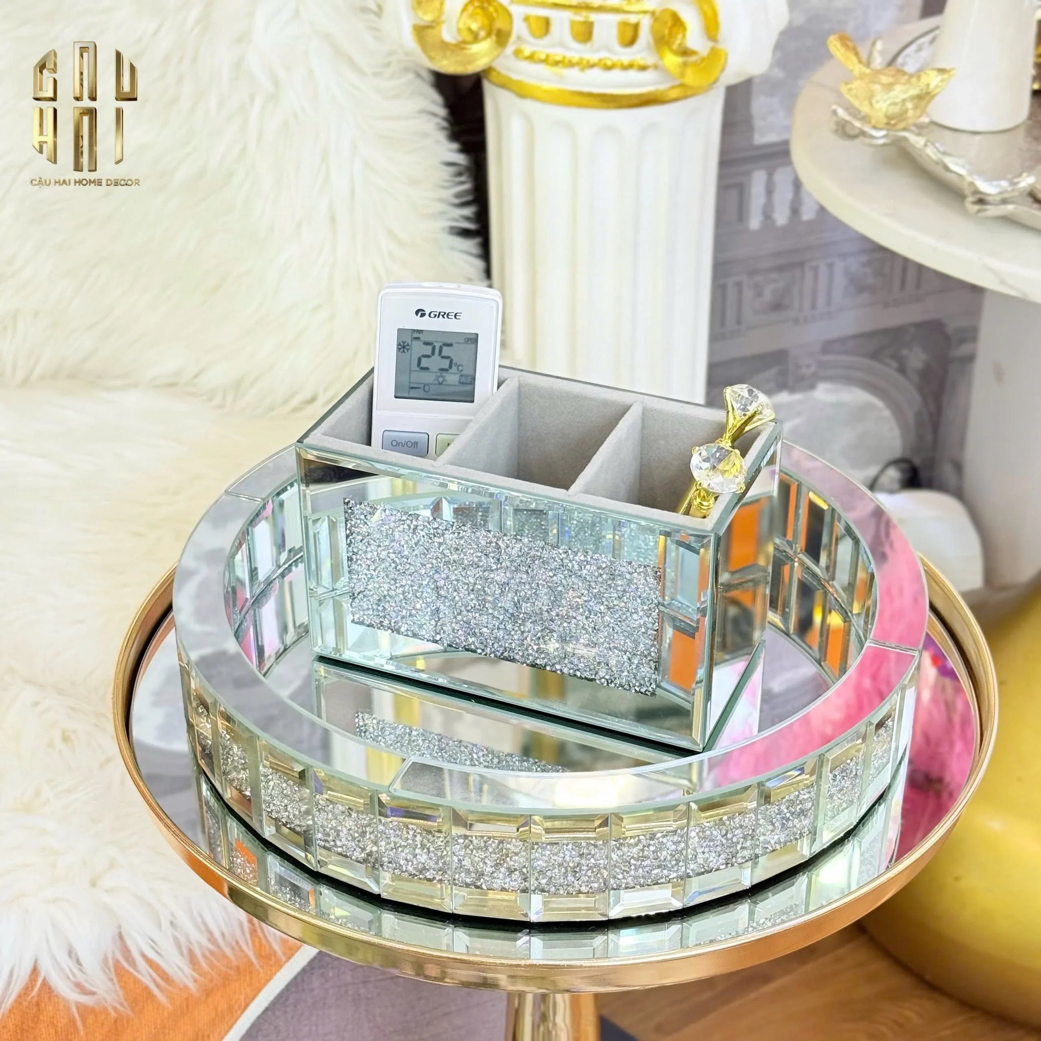 KHAY TRÒN CRYSTAL MIRROR LUXE TRAY FW25-CẬU HAI HOME DECOR