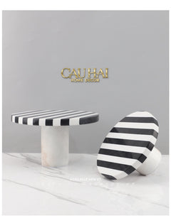 Khay Tròn Đế Bánh Đá Marble - Rayé Reflexion Blanc Noir Marble Cake Stand Display Trays 20x10 25x15-CẬU HAI HOME DECOR