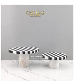 Khay Tròn Đế Bánh Đá Marble - Rayé Reflexion Blanc Noir Marble Cake Stand Display Trays 20x10 25x15-CẬU HAI HOME DECOR