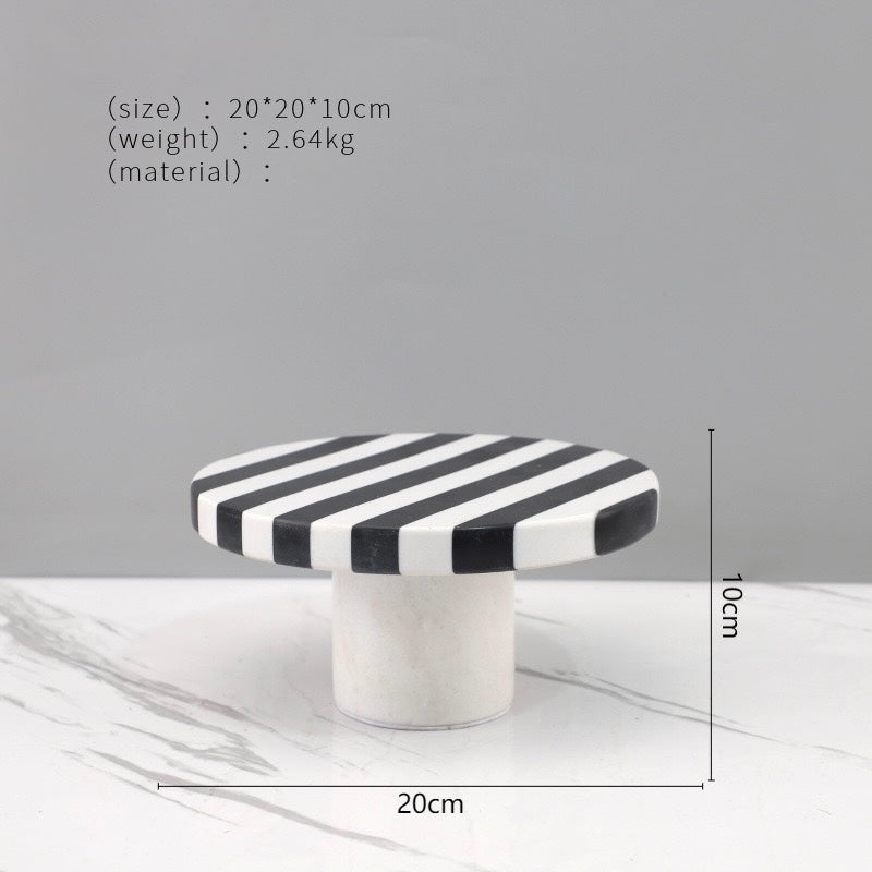 Khay Tròn Đế Bánh Đá Marble - Rayé Reflexion Blanc Noir Marble Cake Stand Display Trays 20x10 25x15-CẬU HAI HOME DECOR