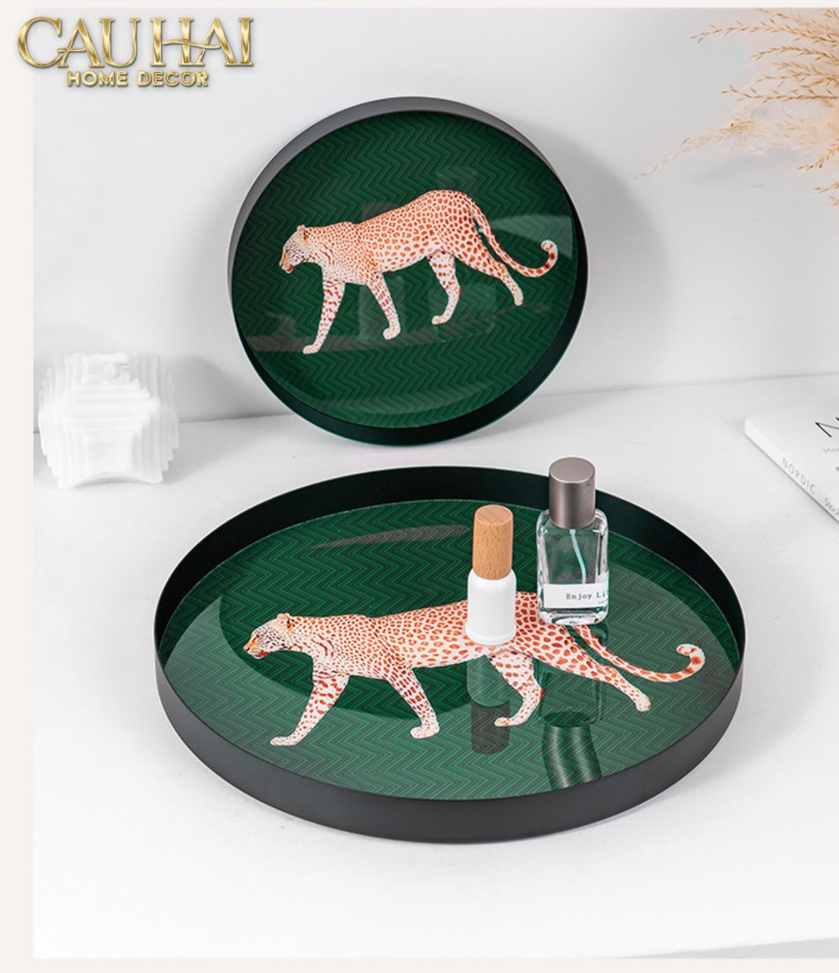 Khay Tròn Mặt Acrylic Báo Đốm Emerald Leopard Écartier Ronde Decorative Trays 30x30x2.7-KHAY TRANG TRÍ-CẬU HAI HOME DECOR