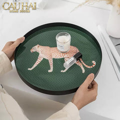 Khay Tròn Mặt Acrylic Báo Đốm Emerald Leopard Écartier Ronde Decorative Trays 30x30x2.7-CẬU HAI HOME DECOR