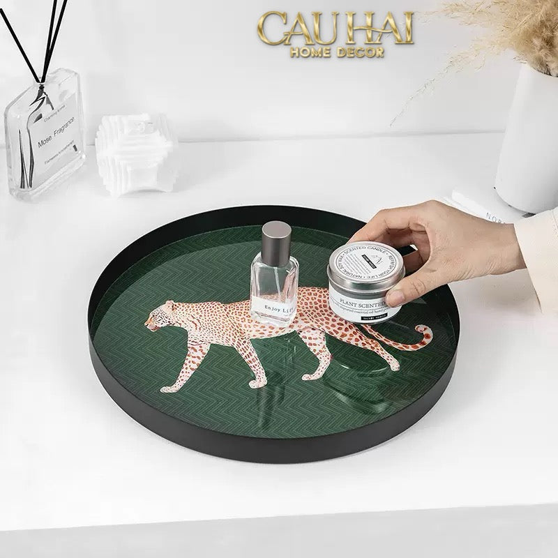 Khay Tròn Mặt Acrylic Báo Đốm Emerald Leopard Écartier Ronde Decorative Trays 30x30x2.7-KHAY TRANG TRÍ-CẬU HAI HOME DECOR