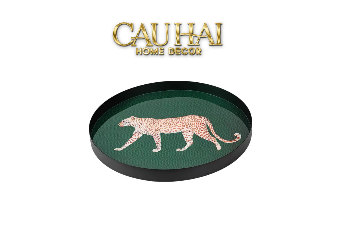 Khay Tròn Mặt Acrylic Báo Đốm Emerald Leopard Écartier Ronde Decorative Trays 30x30x2.7-KHAY TRANG TRÍ-CẬU HAI HOME DECOR