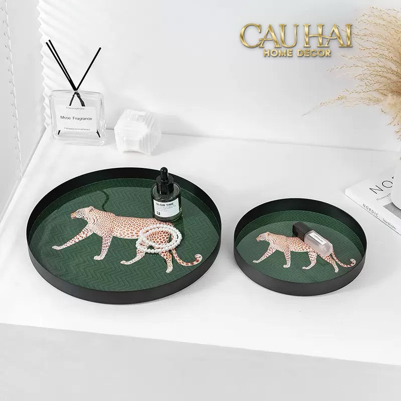 Khay Tròn Mặt Acrylic Báo Đốm Emerald Leopard Écartier Ronde Decorative Trays 30x30x2.7-KHAY TRANG TRÍ-CẬU HAI HOME DECOR