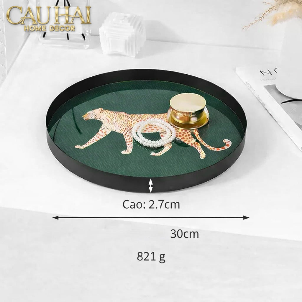 Khay Tròn Mặt Acrylic Báo Đốm Emerald Leopard Écartier Ronde Decorative Trays 30x30x2.7-KHAY TRANG TRÍ-CẬU HAI HOME DECOR